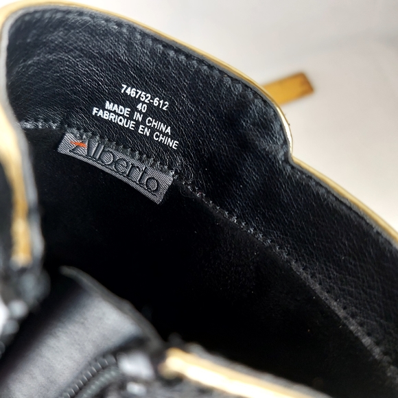 ALBERTO black heeled booties faux leather ankle boots gold accents - Picture 10 of 15